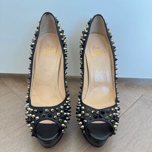 Christian Louboutin Black Leather and Mix Studded Heels